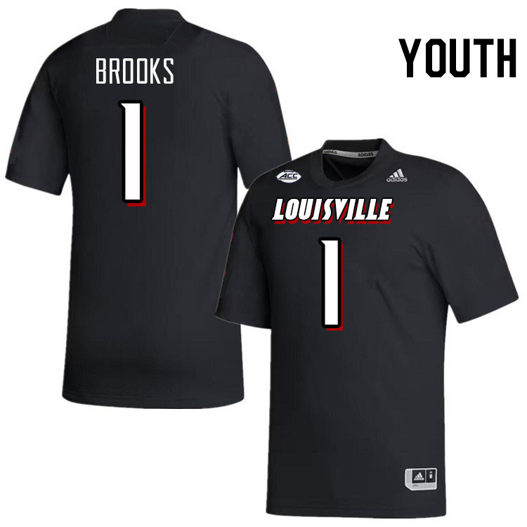 Youth #1 Ja'Corey Brooks Louisville Cardinals College Football Jerseys Stitched-Black